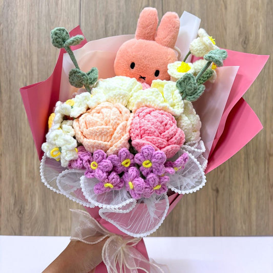 Crochet Rose & Miffy Flower Bouquet 🌸