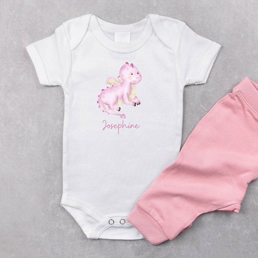 Custom Pink Dragon Onesie with Baby's Name