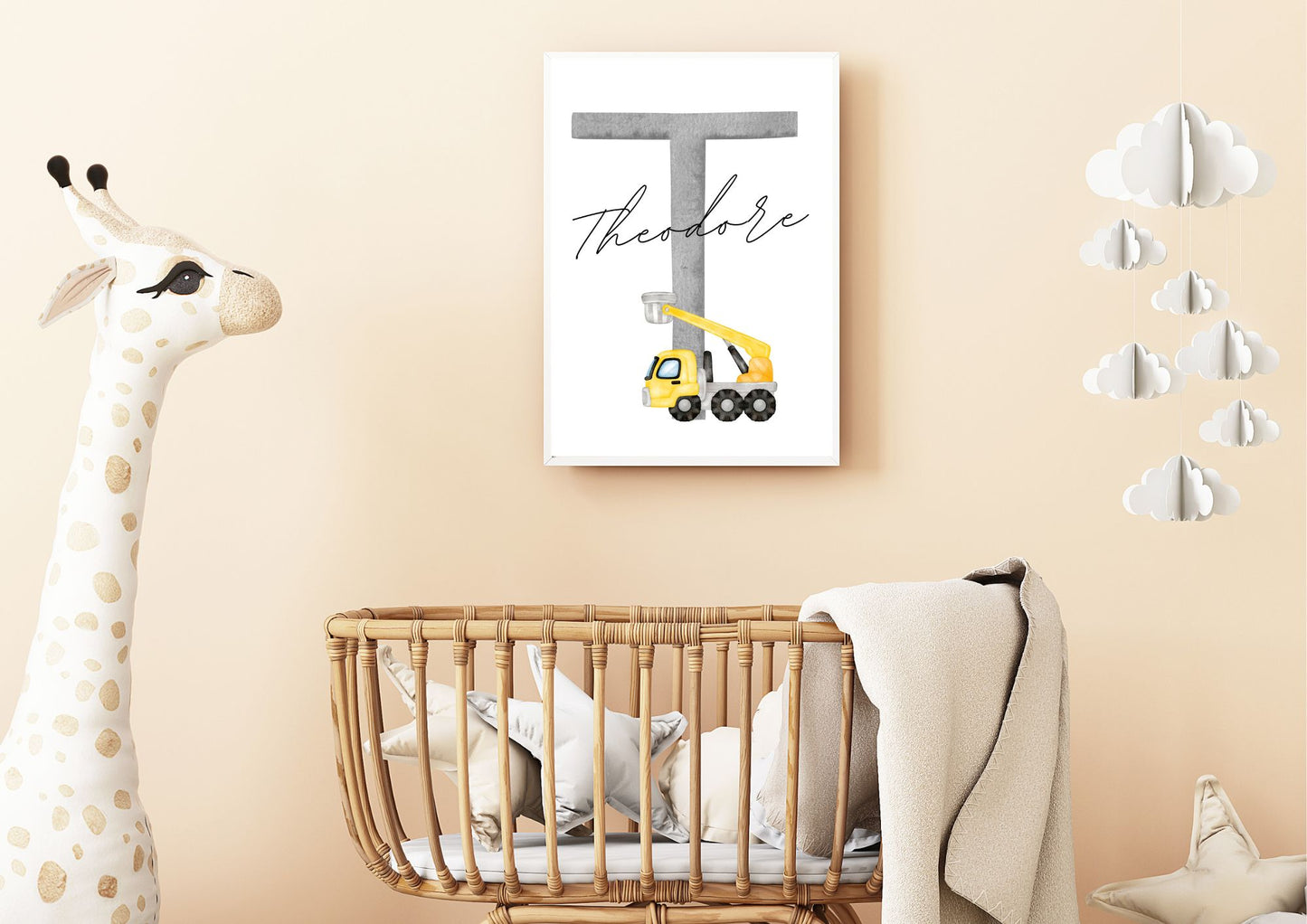 Construction Vehicle Personalized Name Nursery Poster