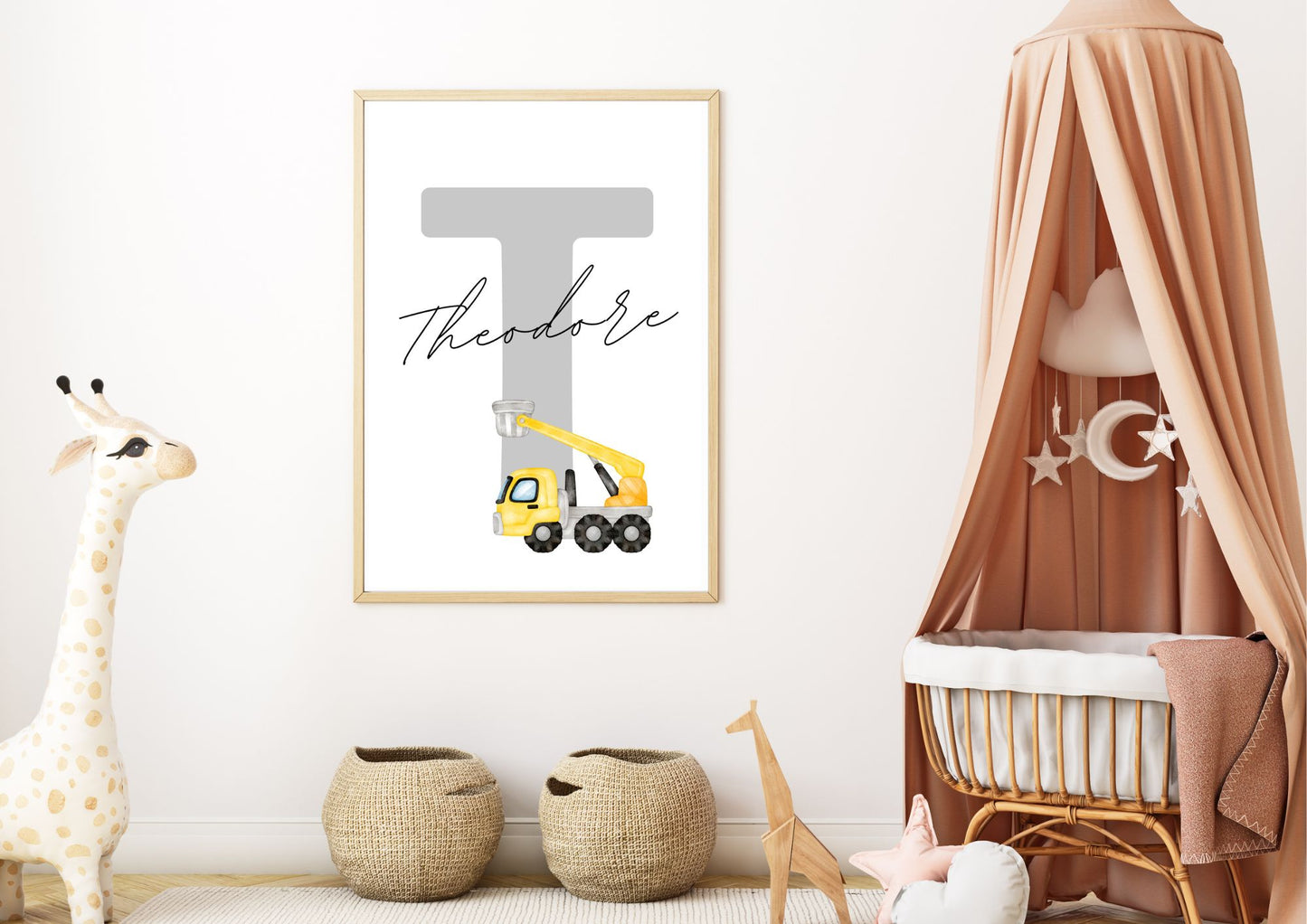 Construction Vehicle Personalized Name Nursery Poster