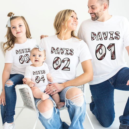 Custom Baseball Matching Family Tees & Baby Romper Set