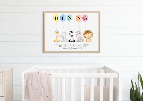 Safari Animals Nursery Wall Art Decor - Personalized Name