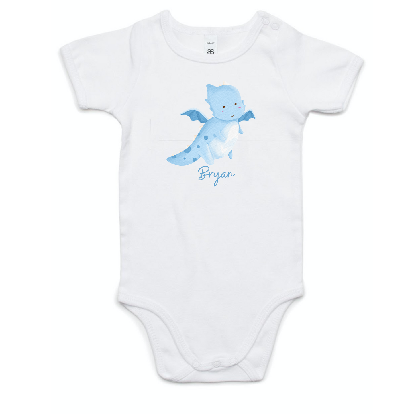 Customised Name Blue Dragon Baby Romper
