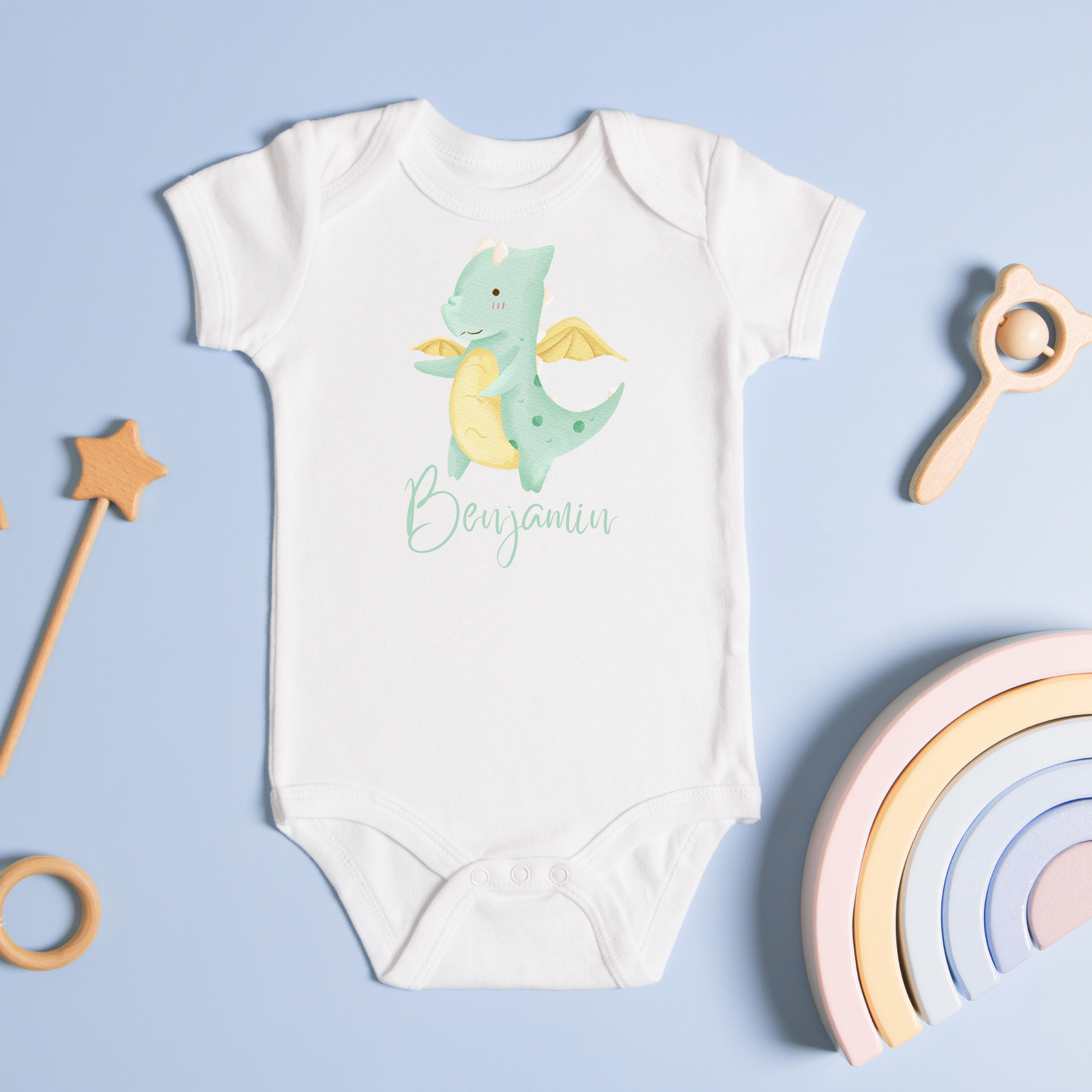 Customised Name Green Baby Dragon Boy Onesie