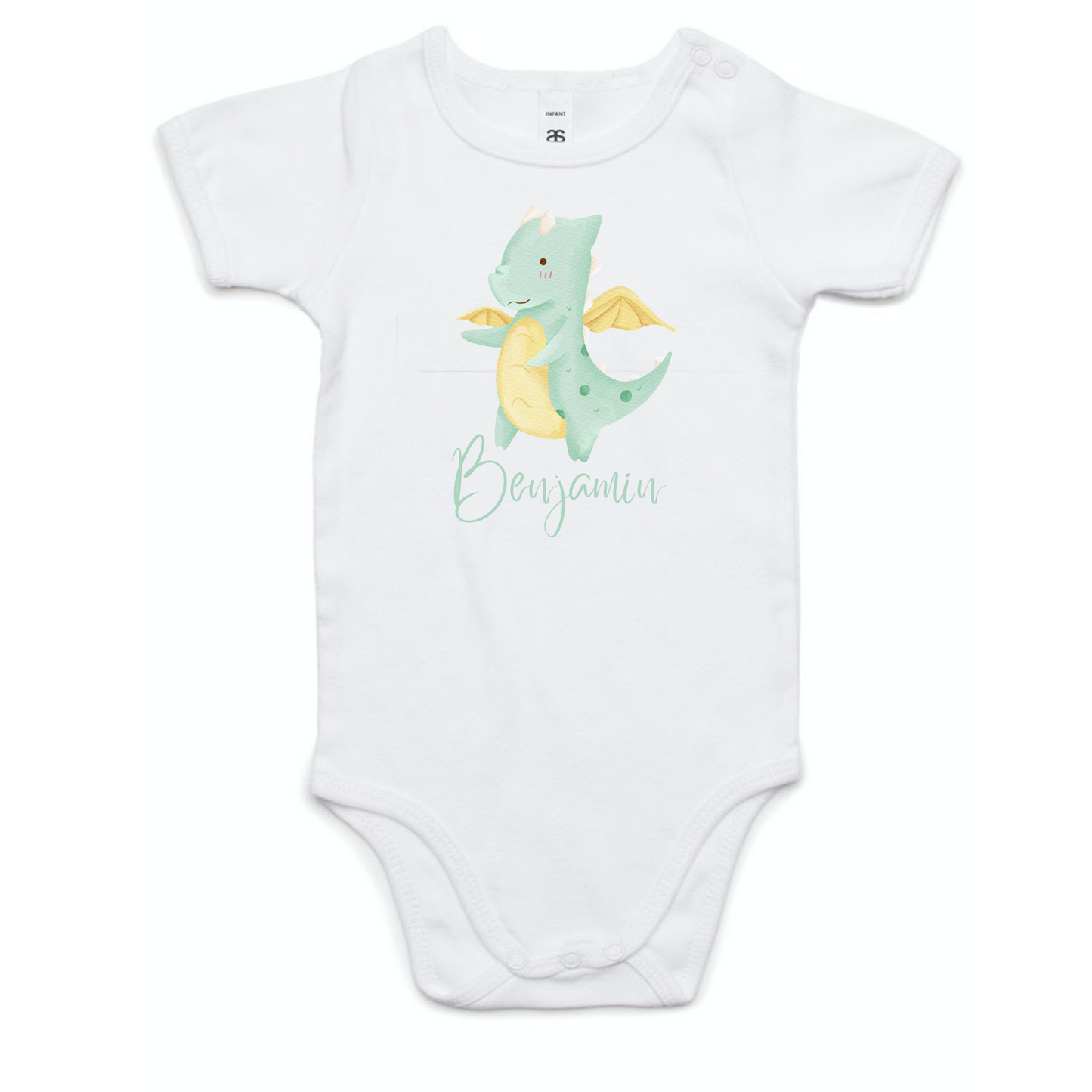 Customised Name Green Baby Dragon Boy Onesie