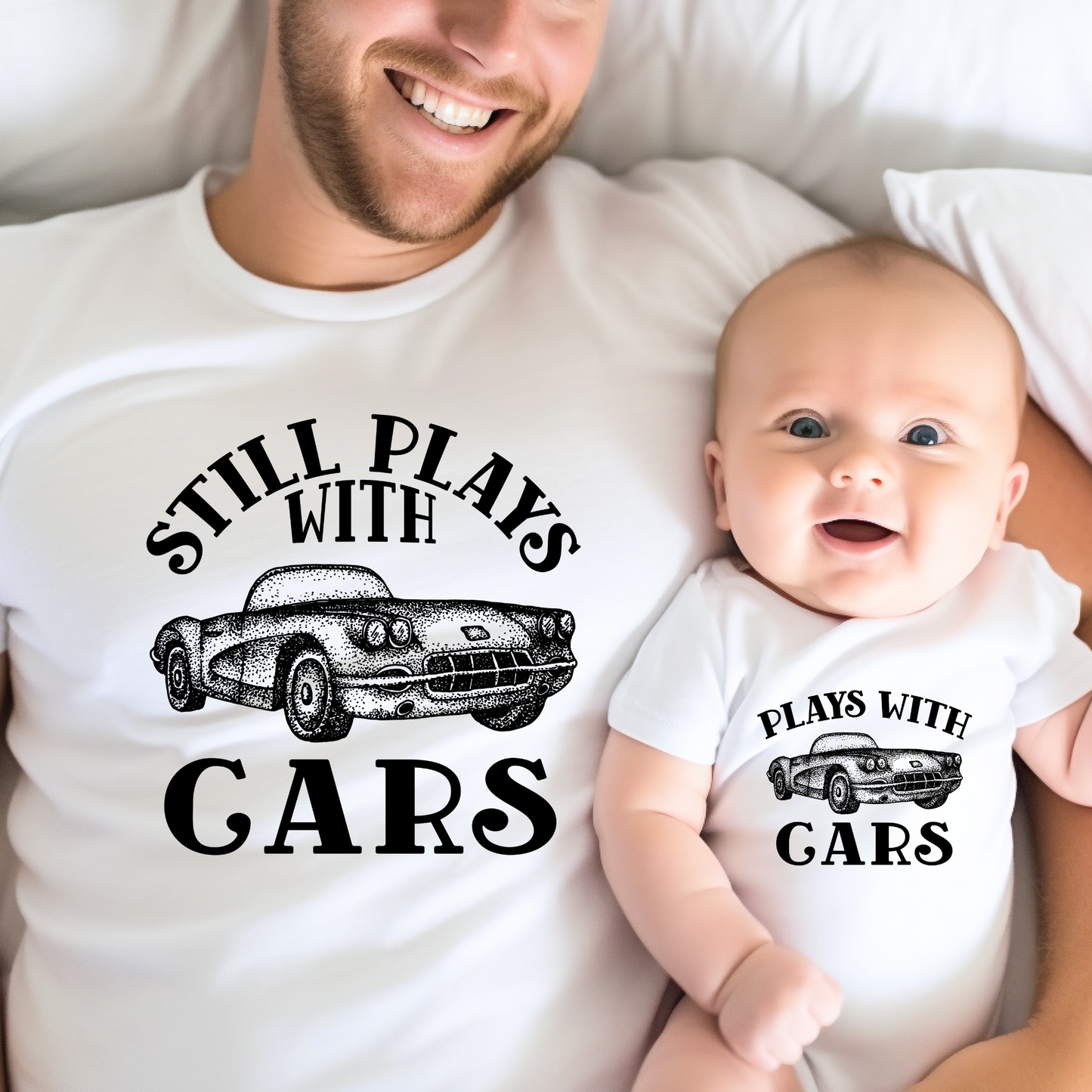 Dad & Baby "Plays with Cars" - Matching Dad and Baby Outfit
