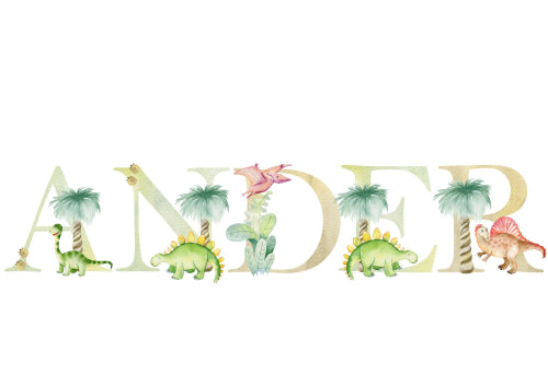 Nursery Room Wall Decor - Custom Baby Name with Dinosaur