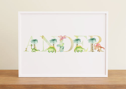 Nursery Room Wall Decor - Custom Baby Name with Dinosaur