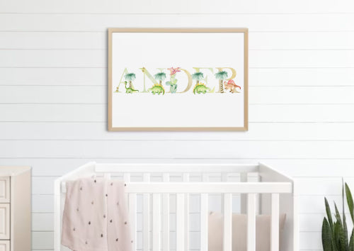 Nursery Room Wall Decor - Custom Baby Name with Dinosaur