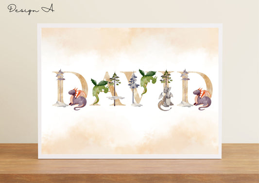 Customized Name Dragon Baby Poster Nursery Wall Decor