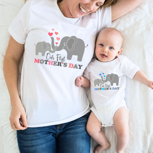 Our First Mother’s Day Mom and Baby Elephant Matching Outfit