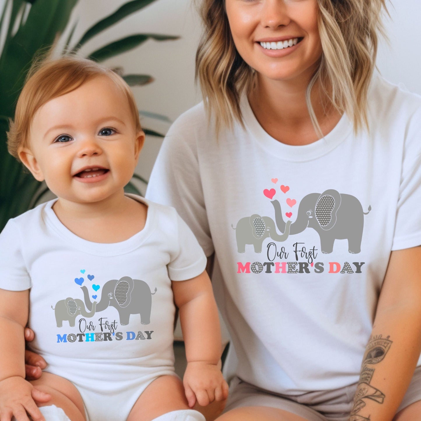 Our First Mother’s Day Mom and Baby Elephant Matching Outfit