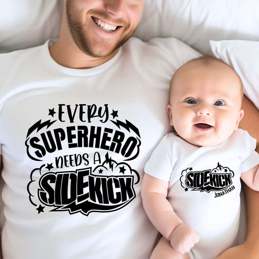 Superhero and Sidekick - Personalized Dad and Baby Matching Outfits