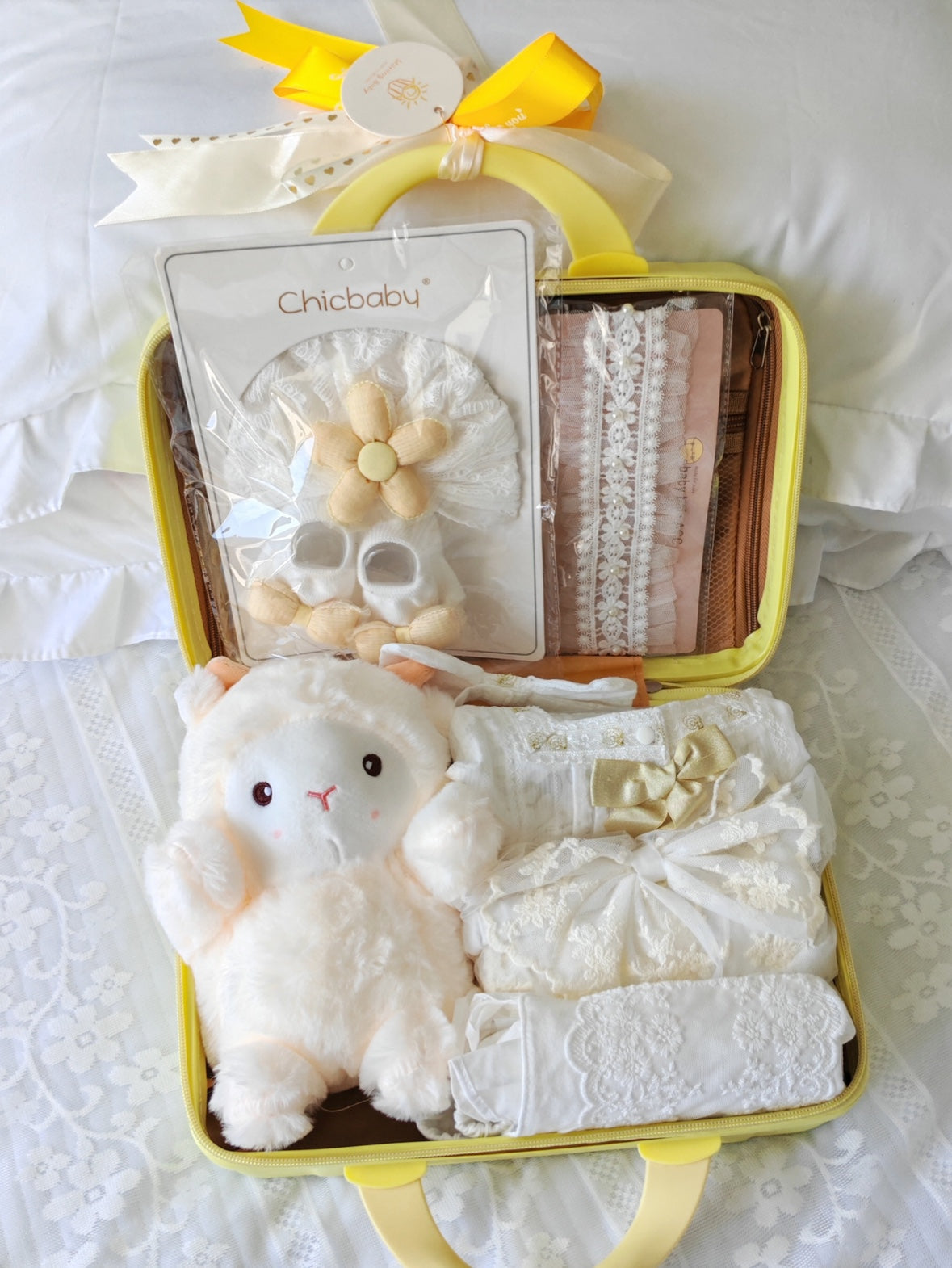 9 Pc Golden Bloom Baby Girl Luggage Gift Set 3-6 Months