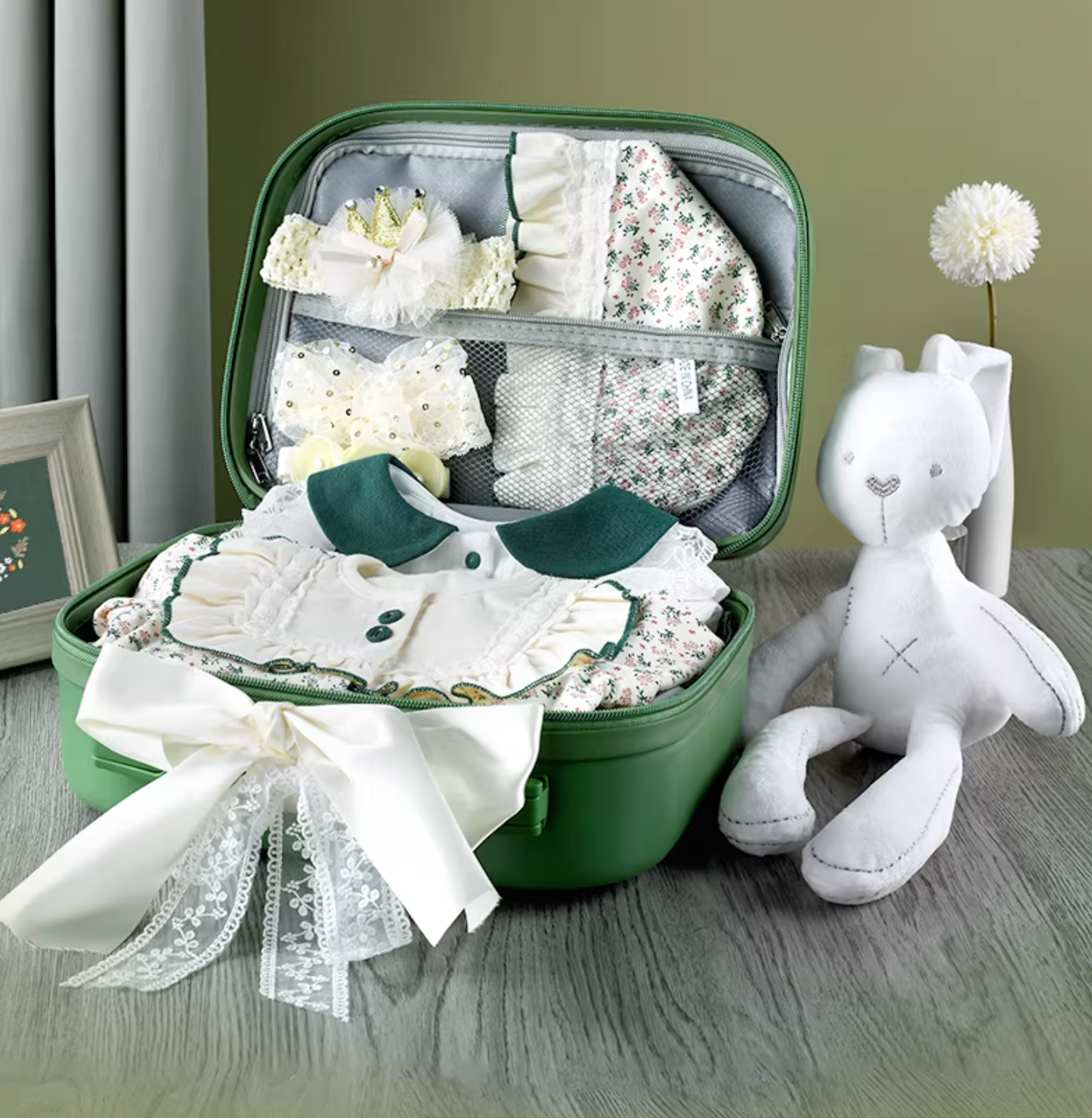10pc Gorgeous Green Baby Girl Luggage - Baby Gift Singapore (3-6 Months)