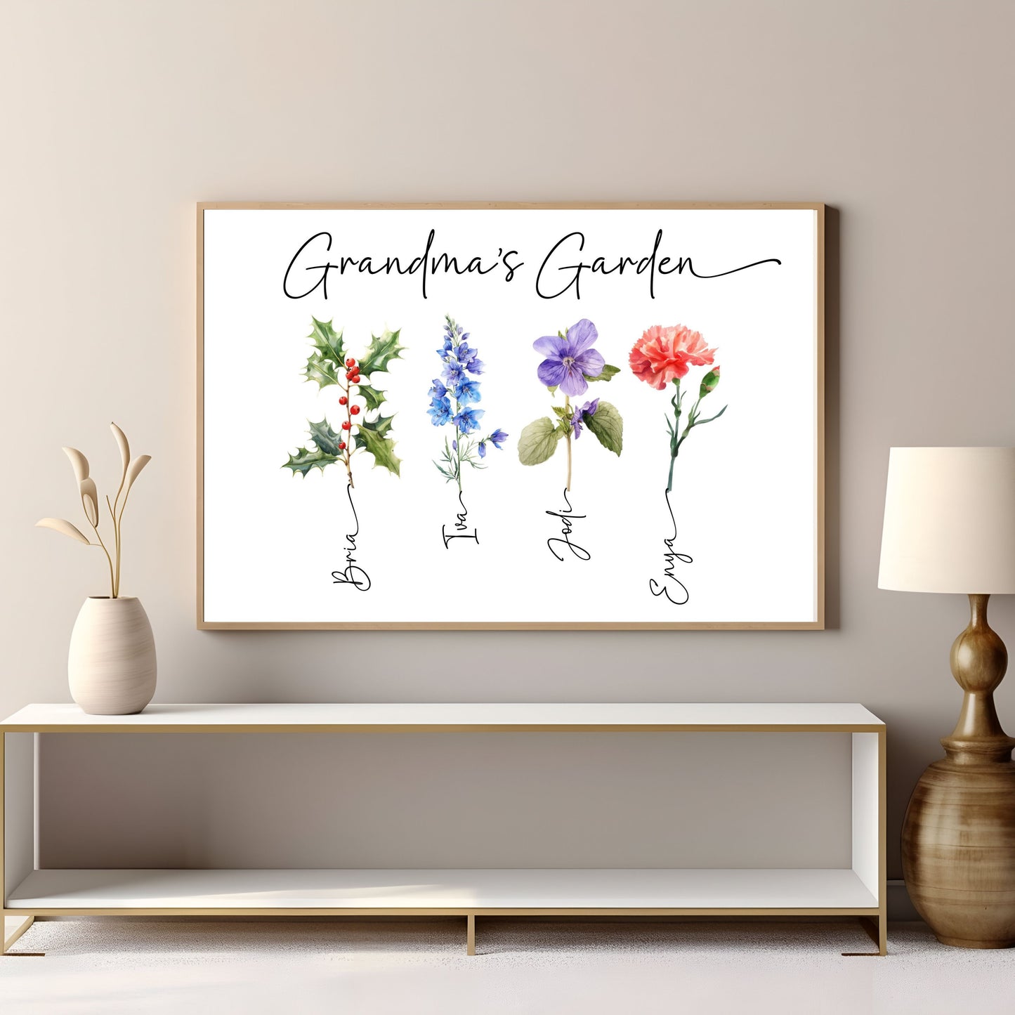 A3 Customised Birth Flower Poster - Gift for Grandma or Mom