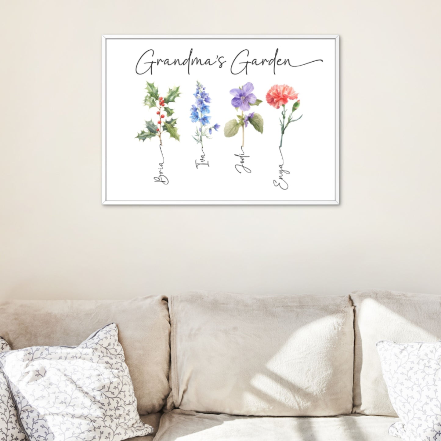 A3 Customised Birth Flower Poster - Gift for Grandma or Mom