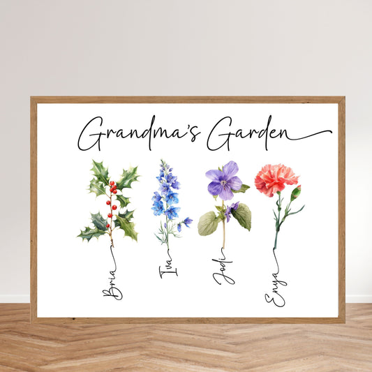 A3 Customised Birth Flower Poster - Gift for Grandma or Mom