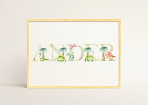 Nursery Room Wall Decor - Custom Baby Name with Dinosaur