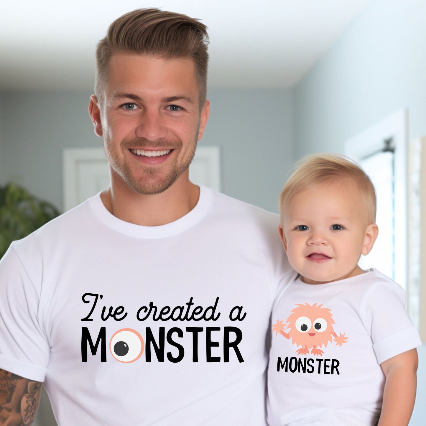 I've Created a Monster - Dad and Baby Matching Outfits