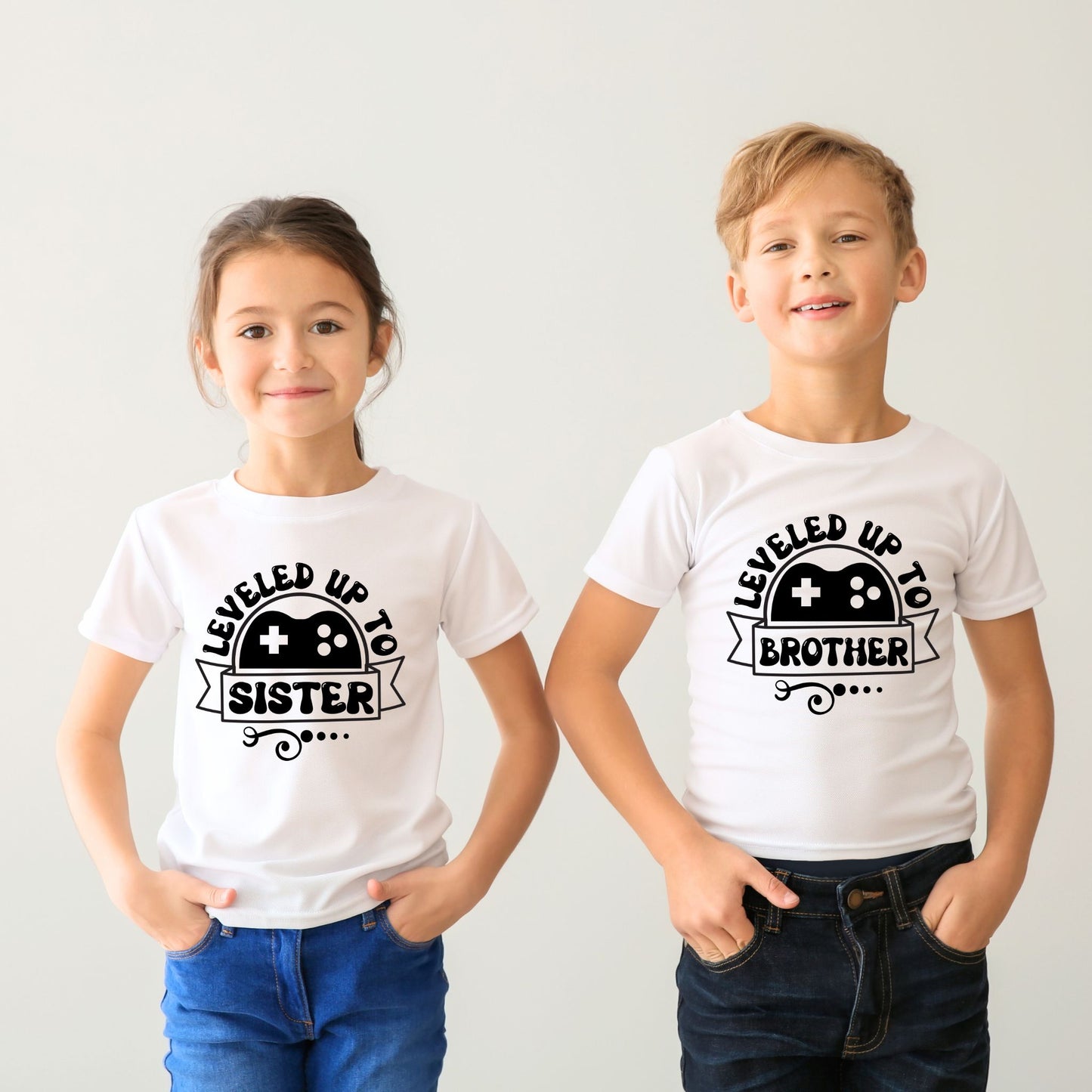 Leveled Up Family Gamer Matching T-Shirts & Baby Romper Set