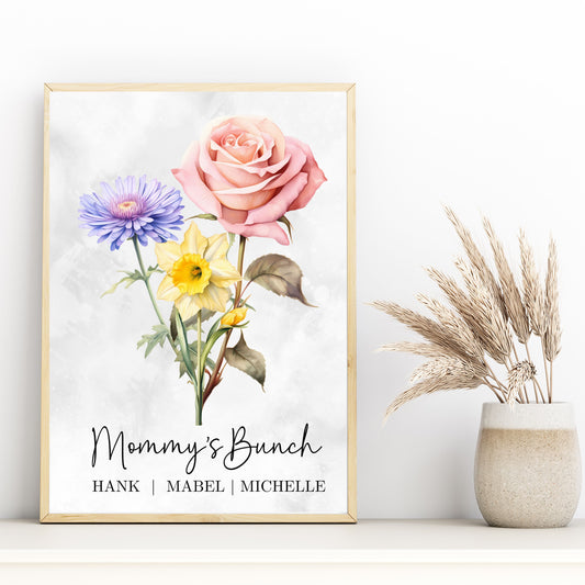 A3 Custom Birth Flower Wall Poster - Gift for Mom
