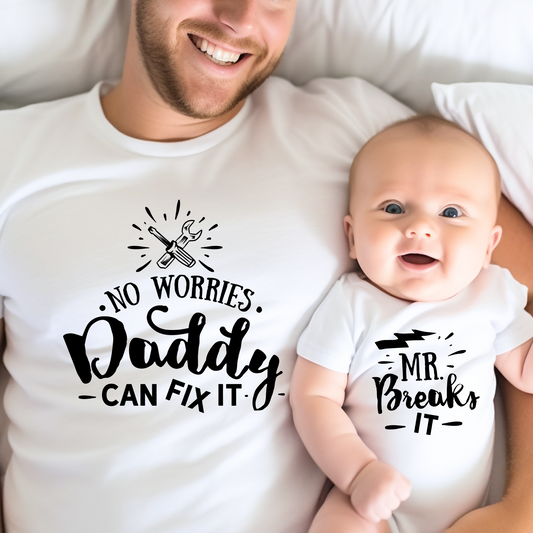 Mr. Breaks It & Daddy Will Fix It - Daddy and Baby Matching Outfits