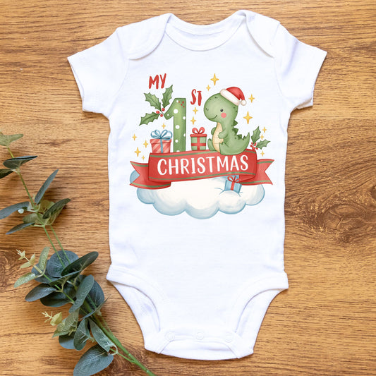 My 1st Christmas Dinosaur Baby Onesie