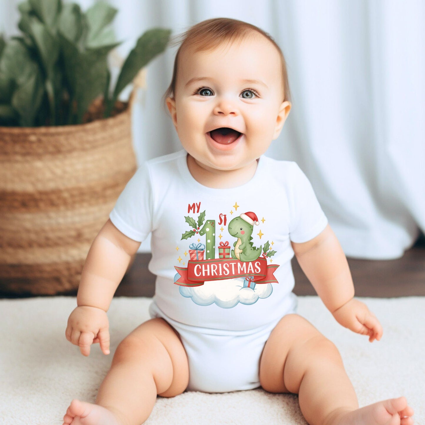 My 1st Christmas Dinosaur Baby Onesie