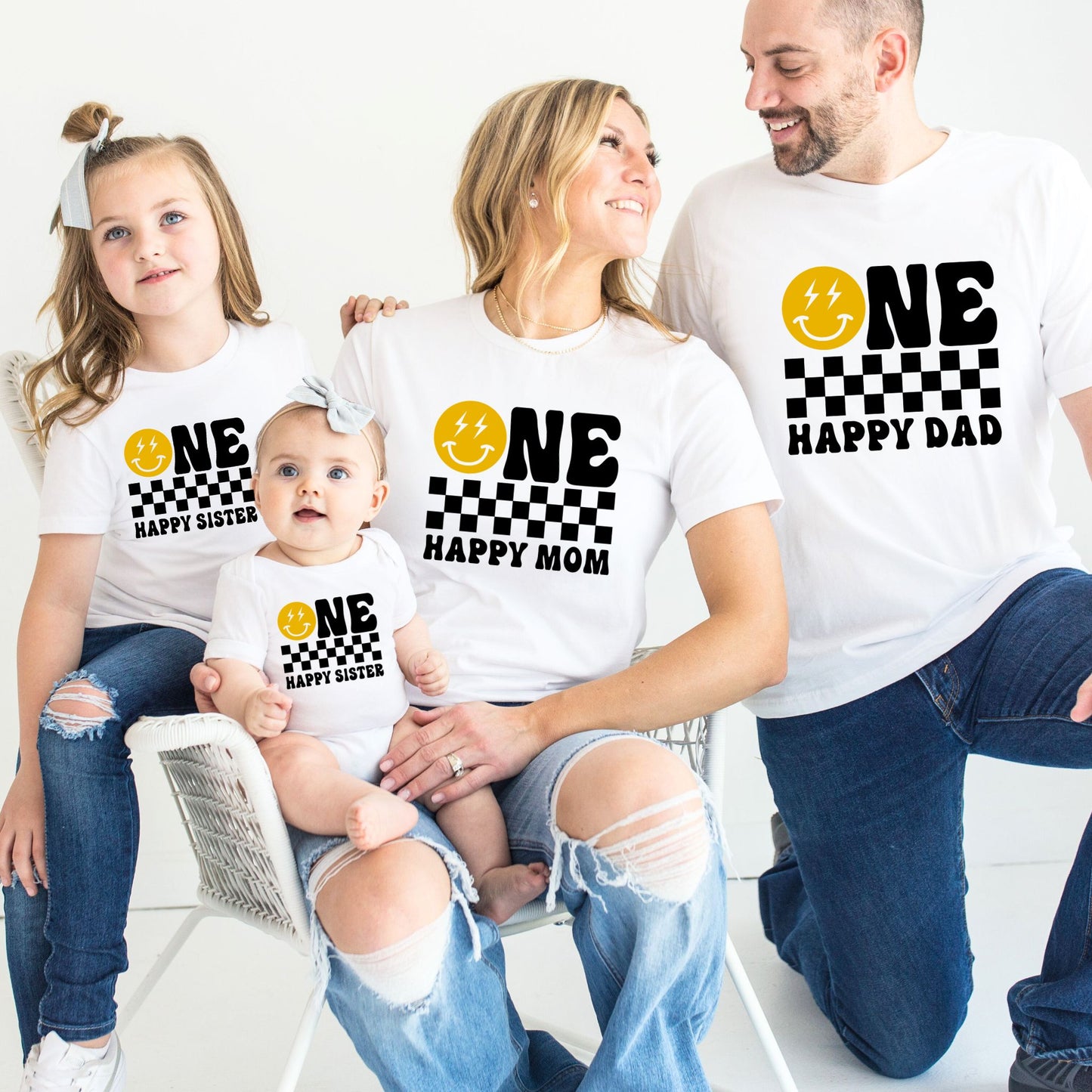 ONE Happy Family Matching T-Shirts & Baby Romper Set