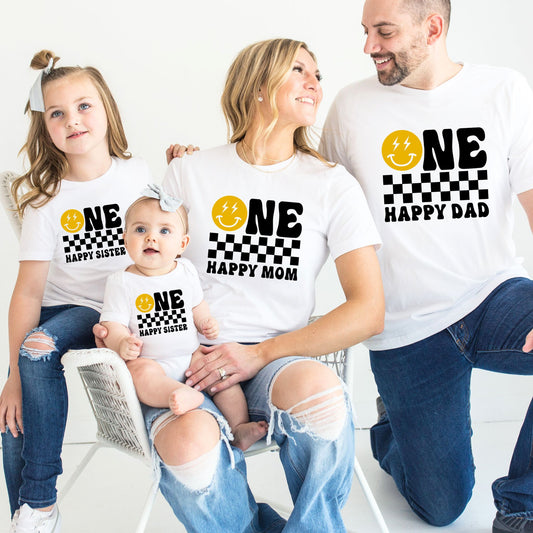 ONE Happy Family Matching T-Shirts & Baby Romper Set