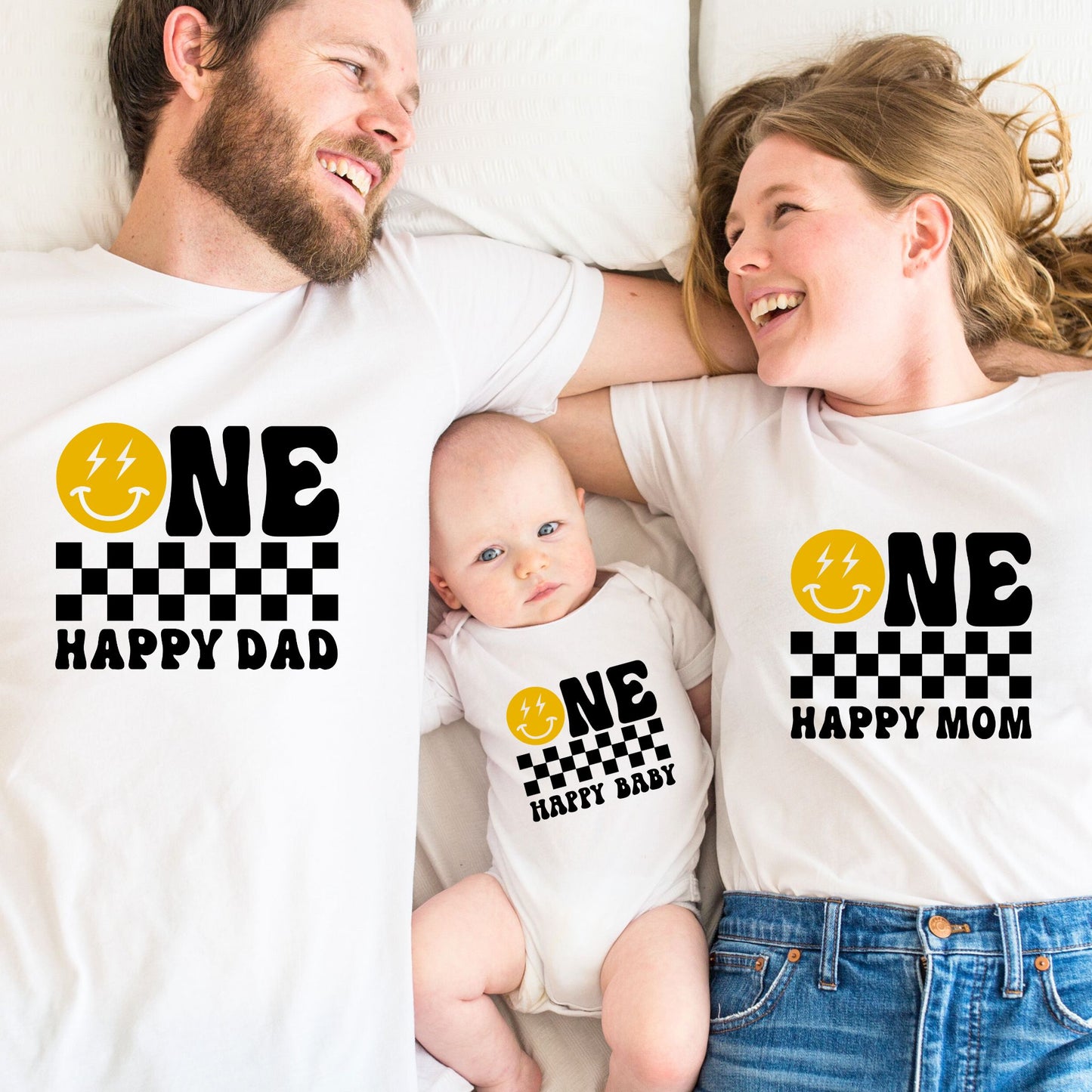 ONE Happy Family Matching T-Shirts & Baby Romper Set