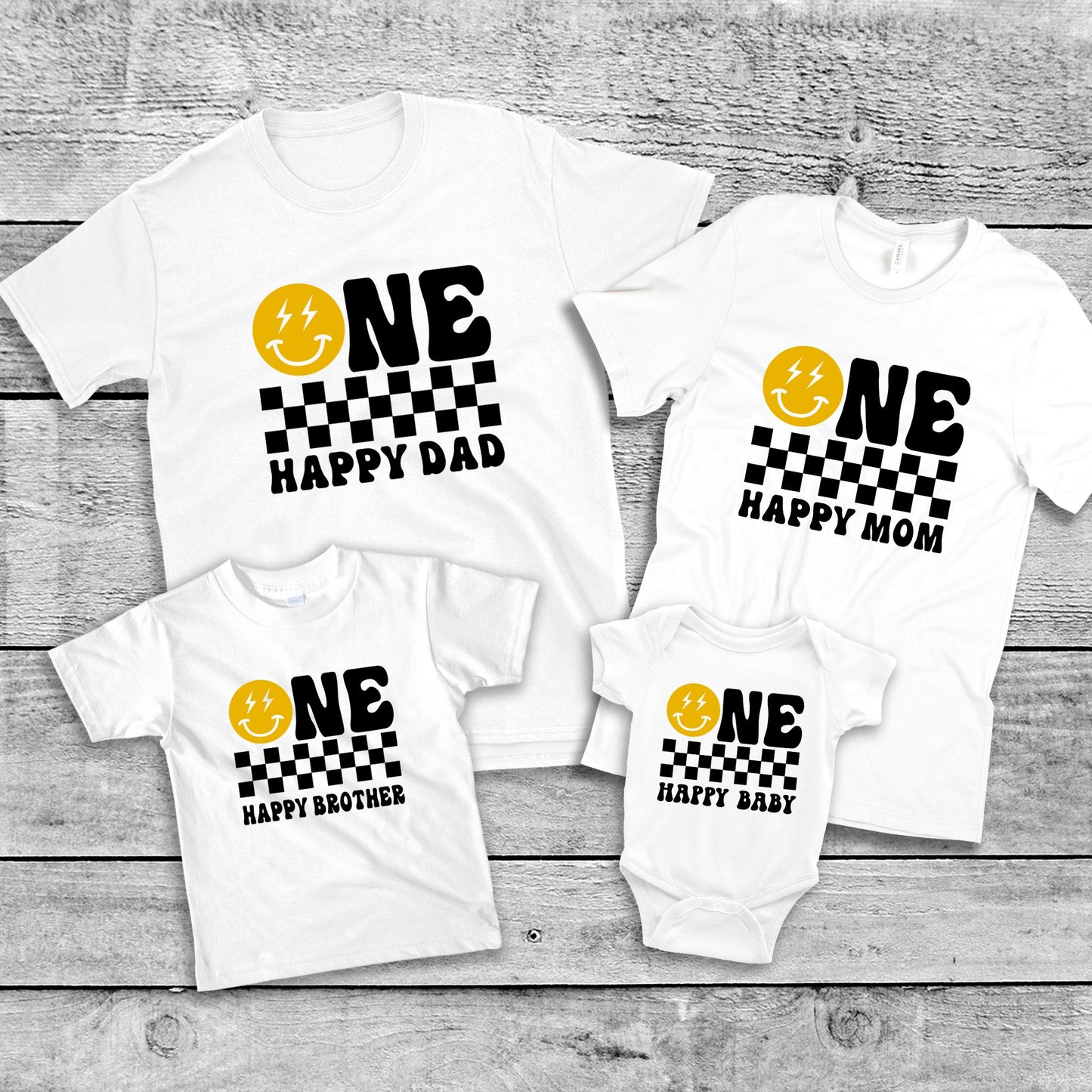 ONE Happy Family Matching T-Shirts & Baby Romper Set