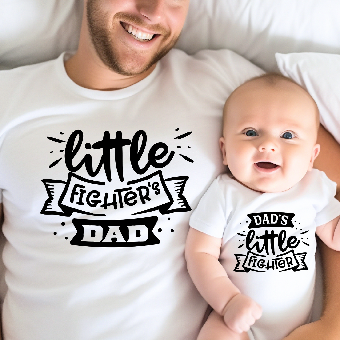 Our Little Fighter, Our Big Hero - Matching Dad and Baby Outfits