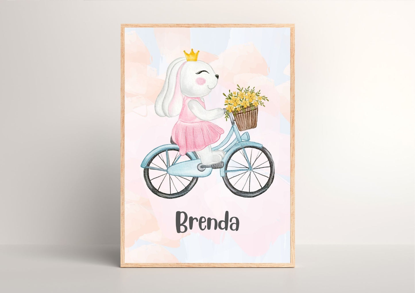 Personalized Baby Name Bunny Bike Nursery Poster
