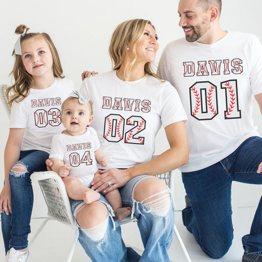 Personalized Baseball Matching Family Tees & Baby Romper Set