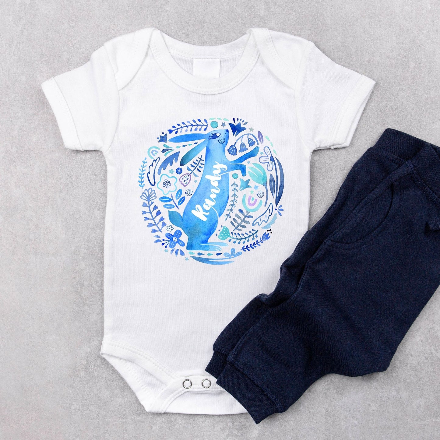 Personalized "Blue Bunny" Baby Romper