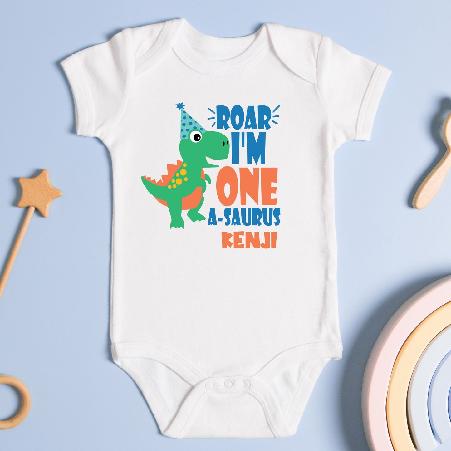 Personalized "Dino First Birthday" Baby Romper