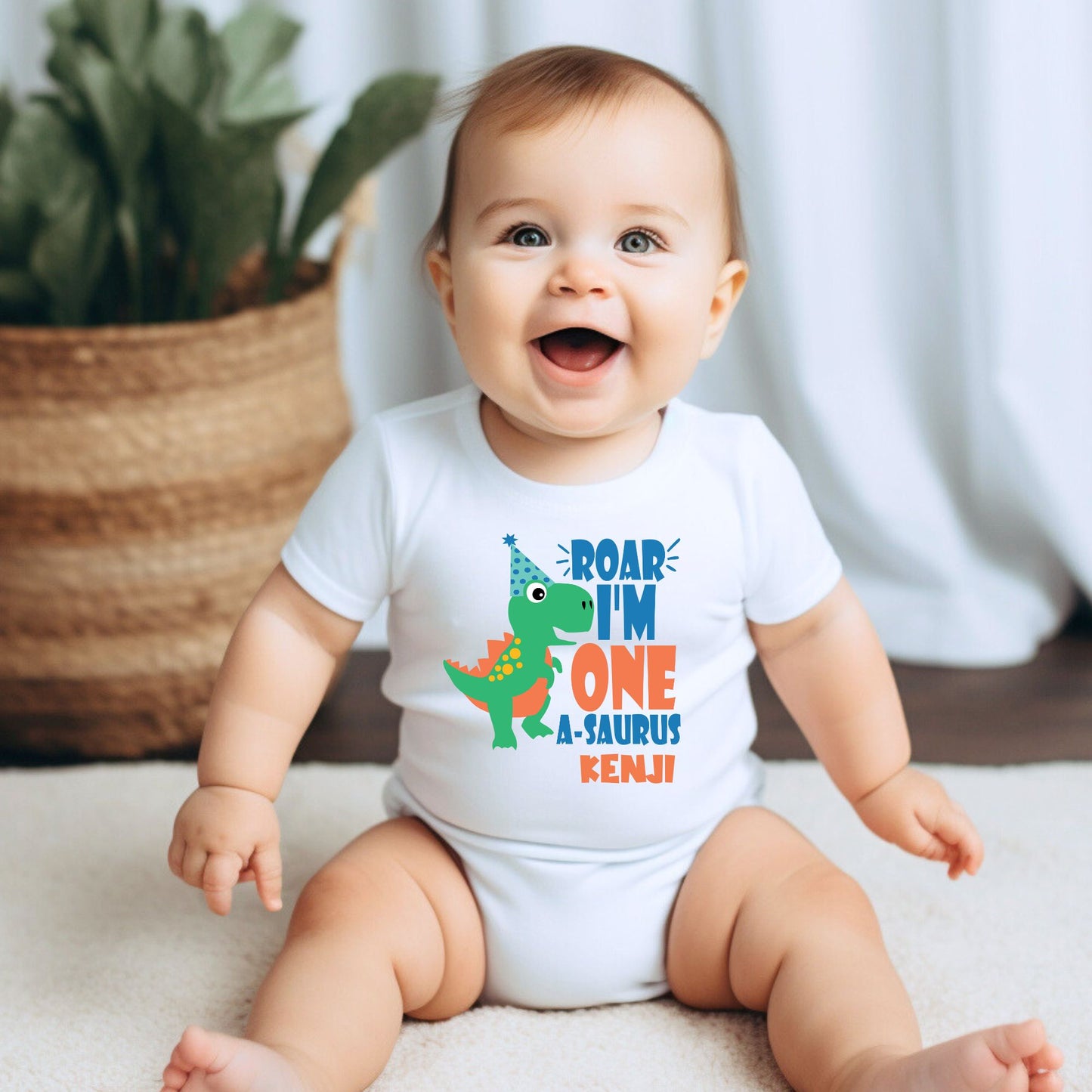 Personalized "Dino First Birthday" Baby Romper