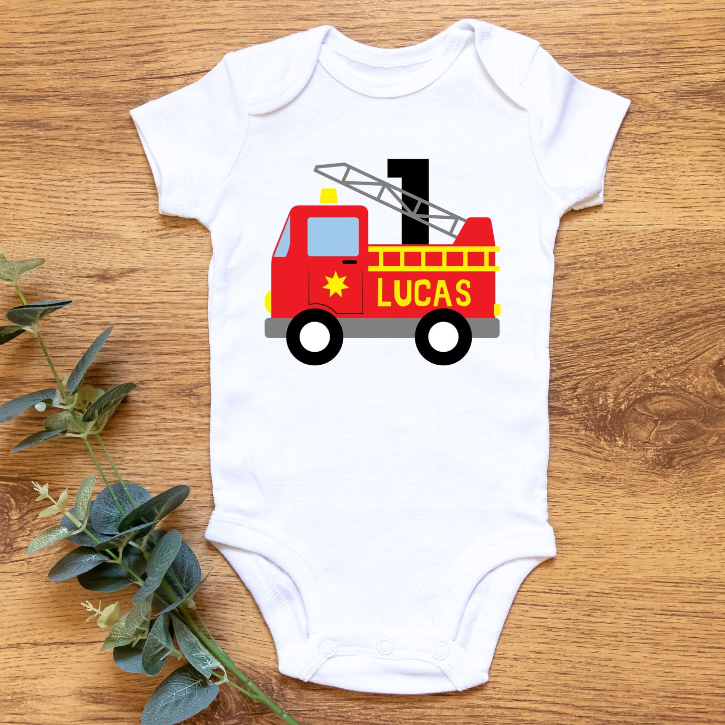 Personalized "Fire Truck" Birthday Romper / Baby T-Shirt