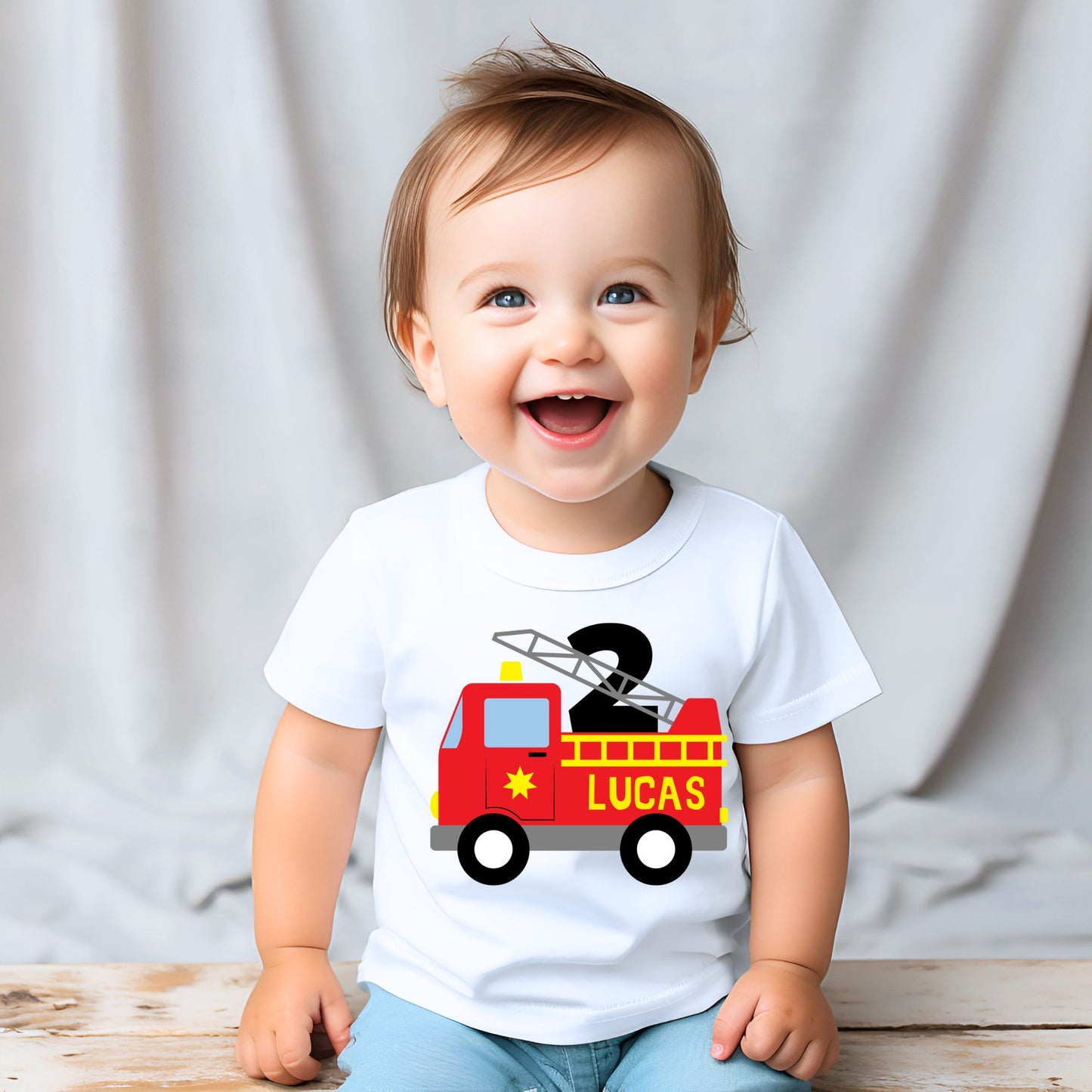 Personalized "Fire Truck" Birthday Romper / Baby T-Shirt