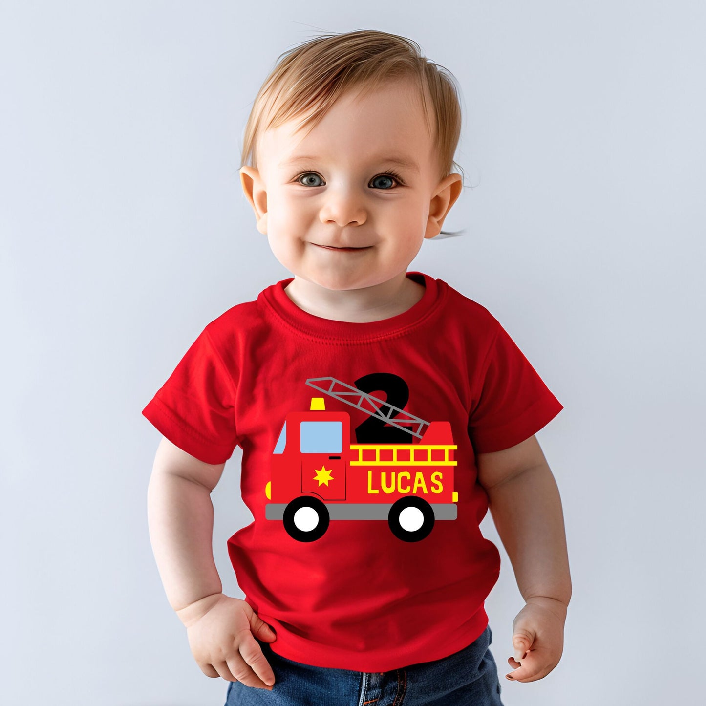 Personalized "Fire Truck" Birthday Romper / Baby T-Shirt