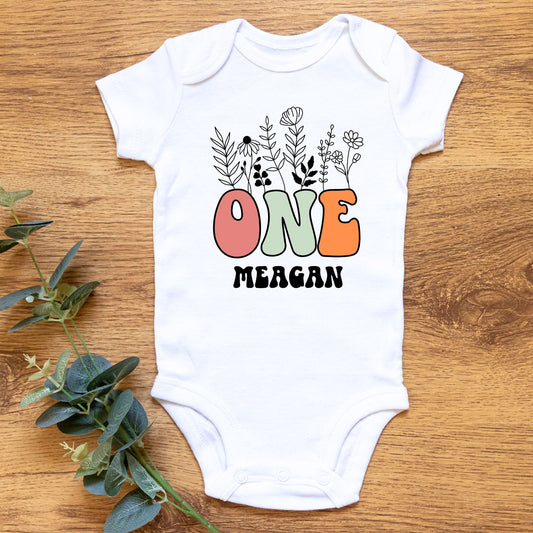 Personalized "Floral First Birthday" Baby Romper