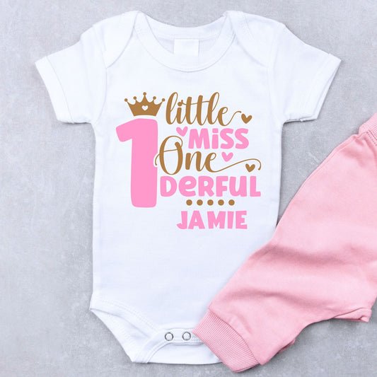 Personalized "Little Miss One Derful" Birthday Romper / T-Shirt