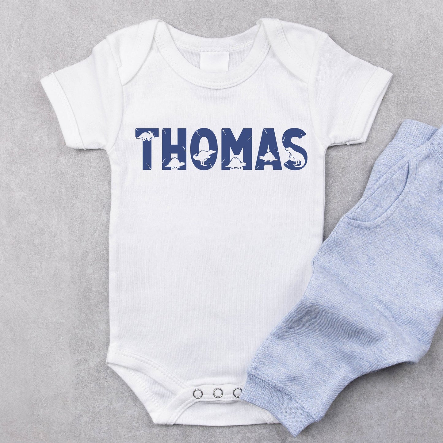 Personalized Name "Dino Giggles" Baby Romper