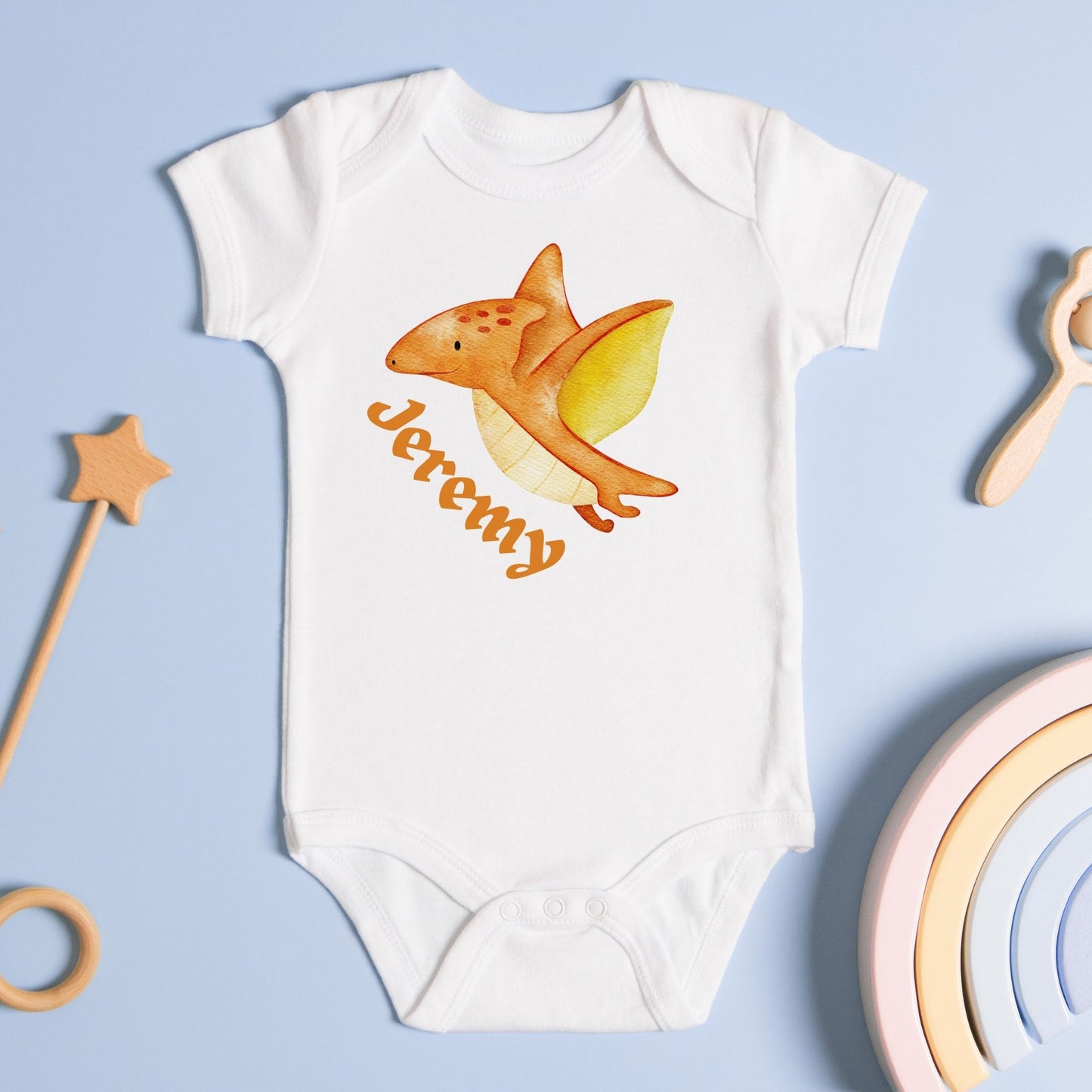 Personalized Name "Fly-High Dino" Baby Romper
