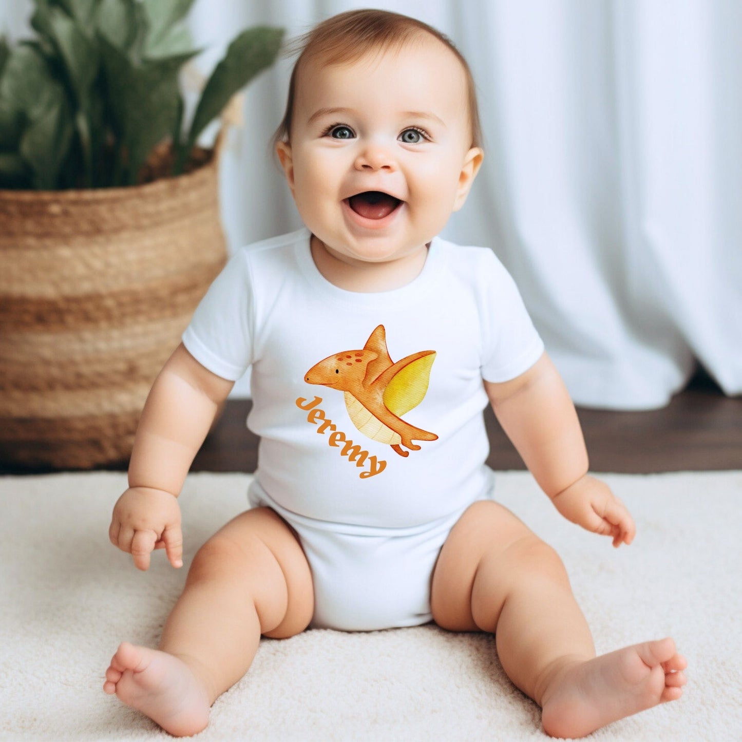 Personalized Name "Fly-High Dino" Baby Romper