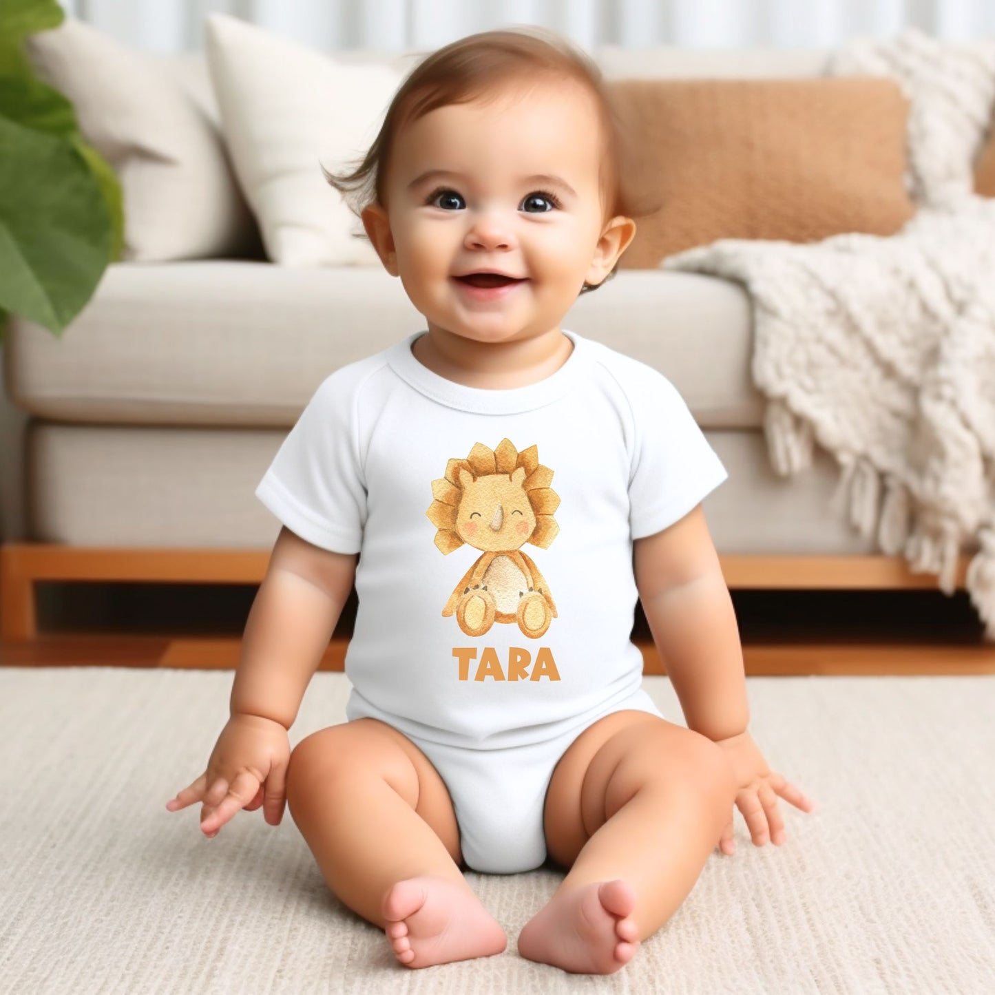 Personalized Name "Sunny Dino" Baby Romper