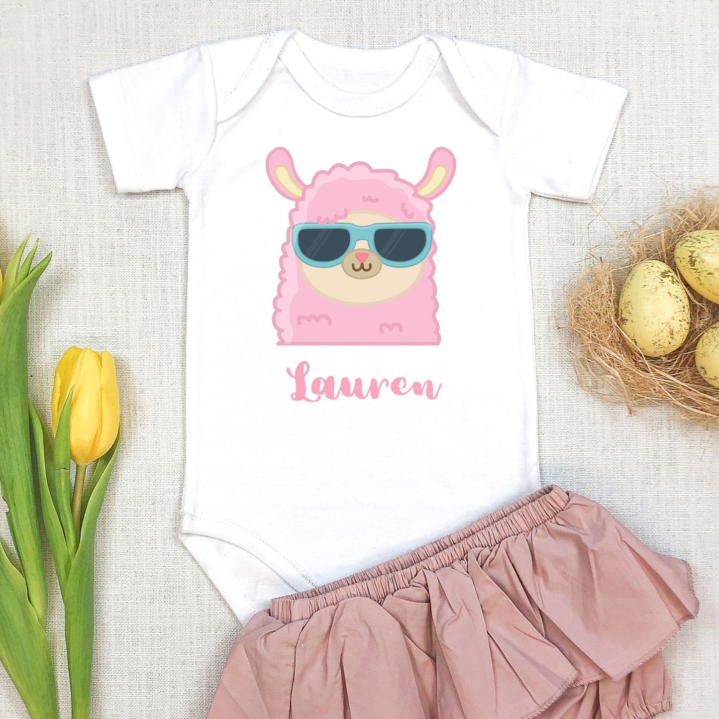 Personalized Name "Cool Llama" Baby Romper