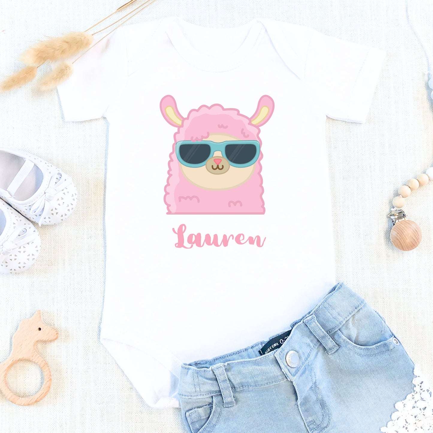 Personalized Name "Cool Llama" Baby Romper